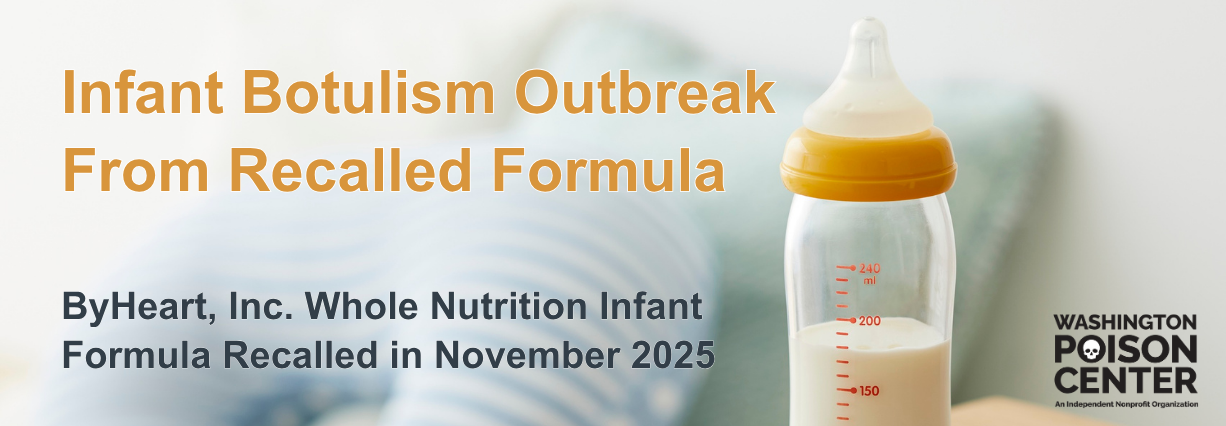 Photo of a baby bottle with the words "Infant Botulism Outbreak From Recalled Formula. ByHeart, Inc. Whole Nutrition Infant Formula Recalled in November 2025.""